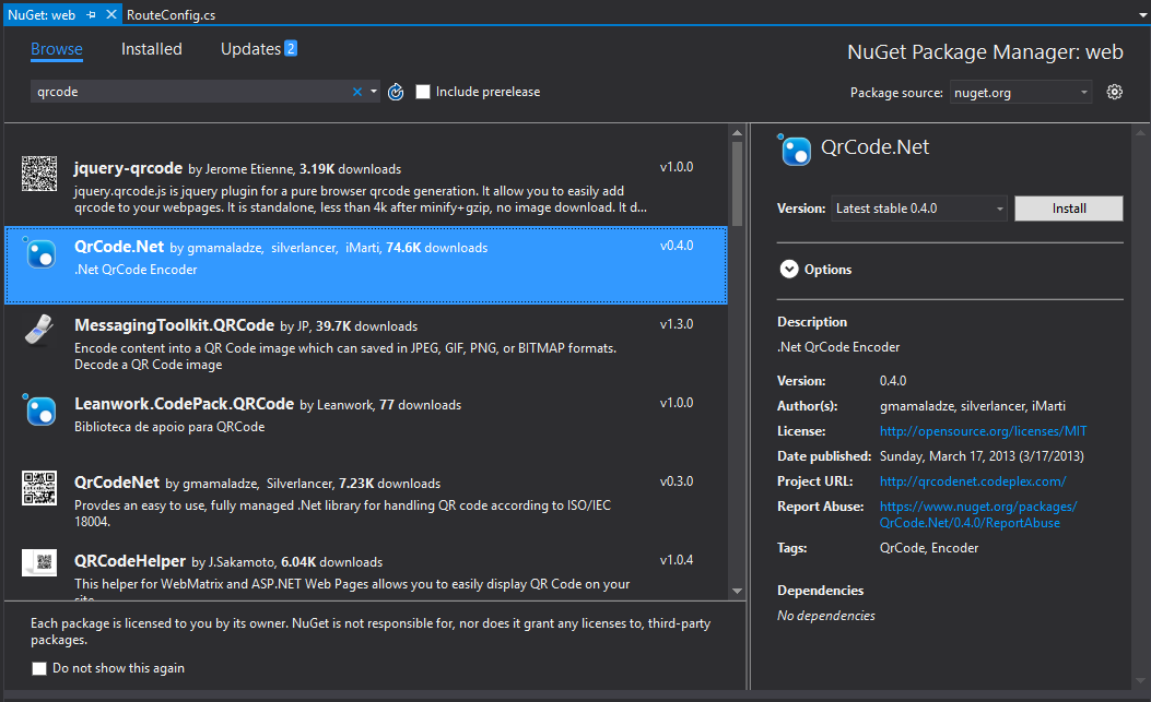 QrCode.NET from NuGet Package