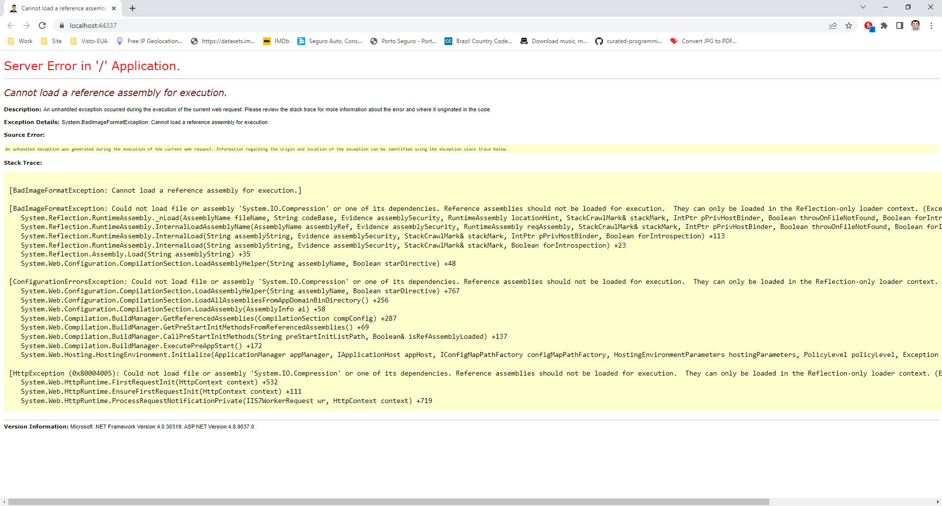 Exception that happens when your application is misconfigured in the web.config